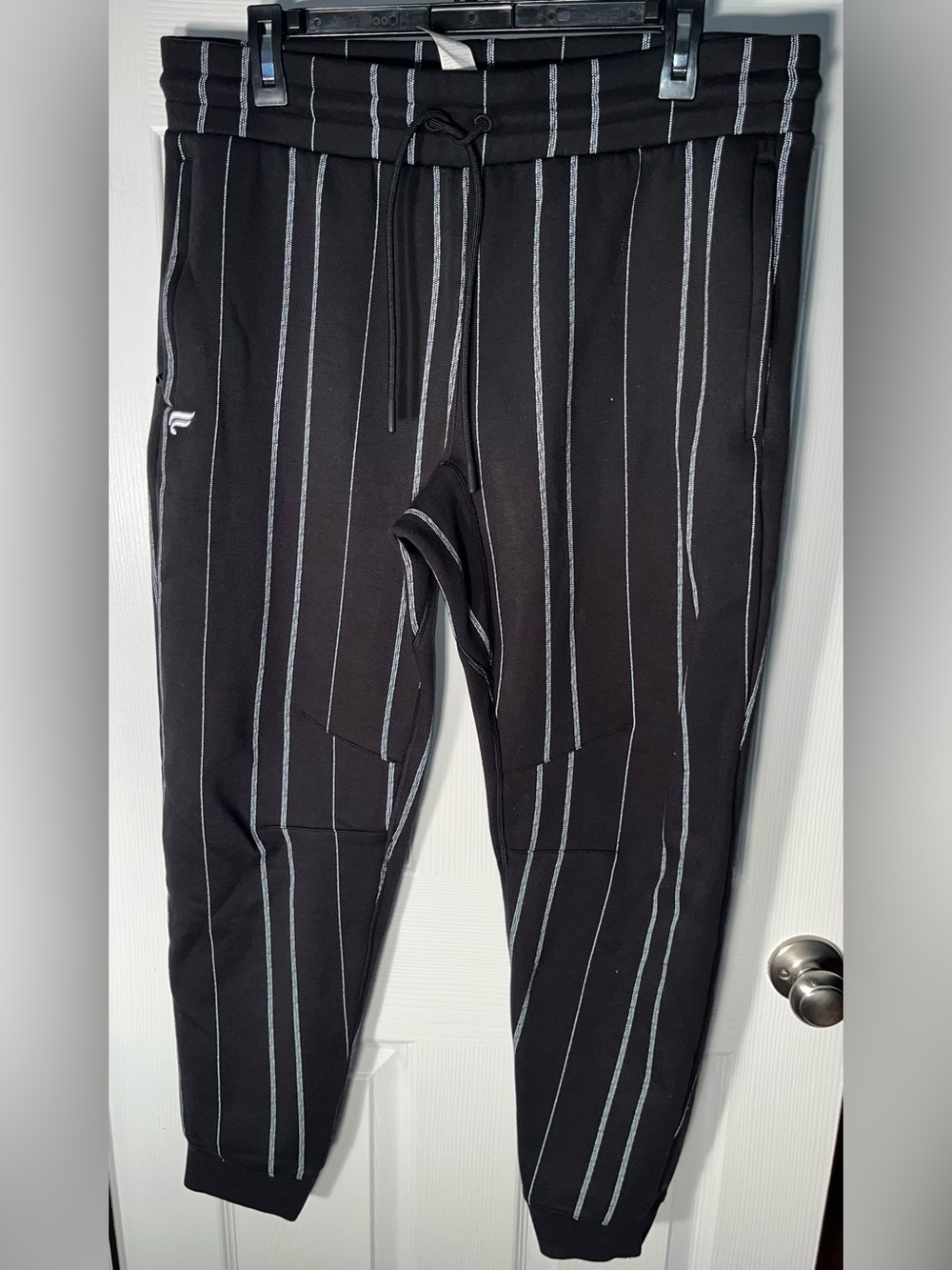 FABLETICS Go-To Jogger Pants Men’s Large Black White Stripe Fleece Lined